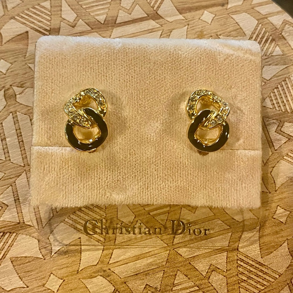 Vintage Christian Dior Gold and Black Loop Earrings